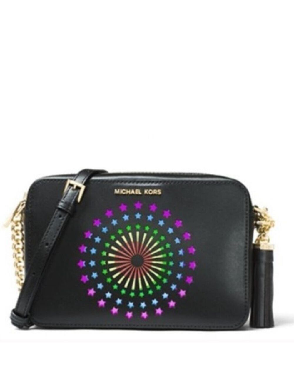Michael Kors Noise Activated Fireworks Light up Grinny Crossbody Black Gold Bag